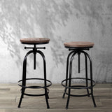 Artiss Bar Stool Industrial Round Seat Wood Metal - Black and Brown