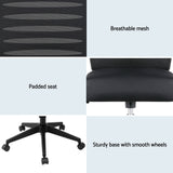 Artiss Ergonomic Office Chair Mesh Computer Desk Chairs with Lumbar Support, Height Adjustment Swivel Chair Mid Back for Home Office Study, Black