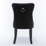 4x Velvet Dining Chairs Upholstered Tufted Kithcen Chair with Solid Wood Legs Stud Trim and Ring-Black