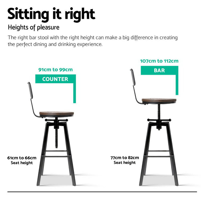 Rustic Industrial Style Metal Bar Stool - Black and Wood