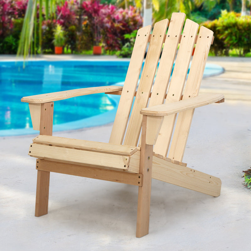 Sun Lounge Outdoor Beach Chairs  Wooden Adirondack Patio Chair Light Wood Tone