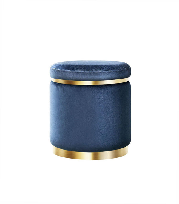 Artiss Foot Stool Round Velvet Ottoman Foot Rest Pouf Padded Seat Footstool Navy