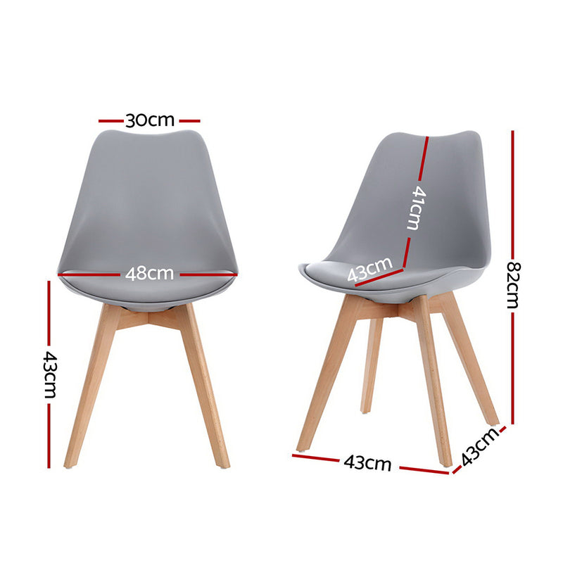 Artiss Set of 4 Retro Dining DSW Chairs PU Leather Padded Kitchen Cafe Beech Wood Legs Grey