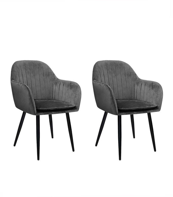 MARS Set of 2 Dining Chairs Retro Chair Metal Legs Replica Armchair Velvet Grey