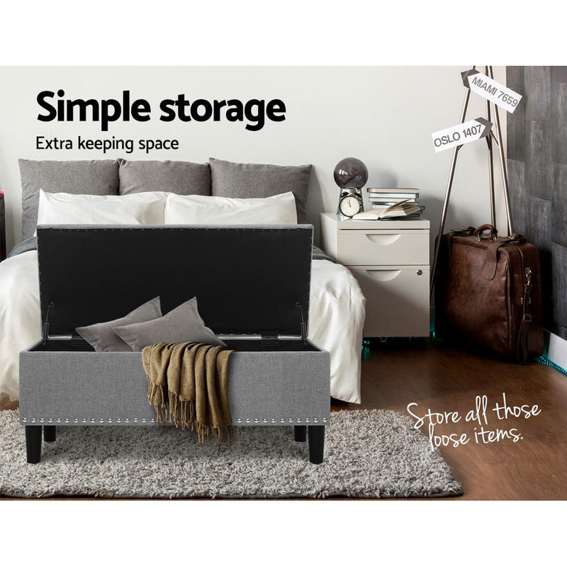 MILSON Storage Ottoman Blanket Box Linen Fabric Chest Foot Stool Toy Bench Grey