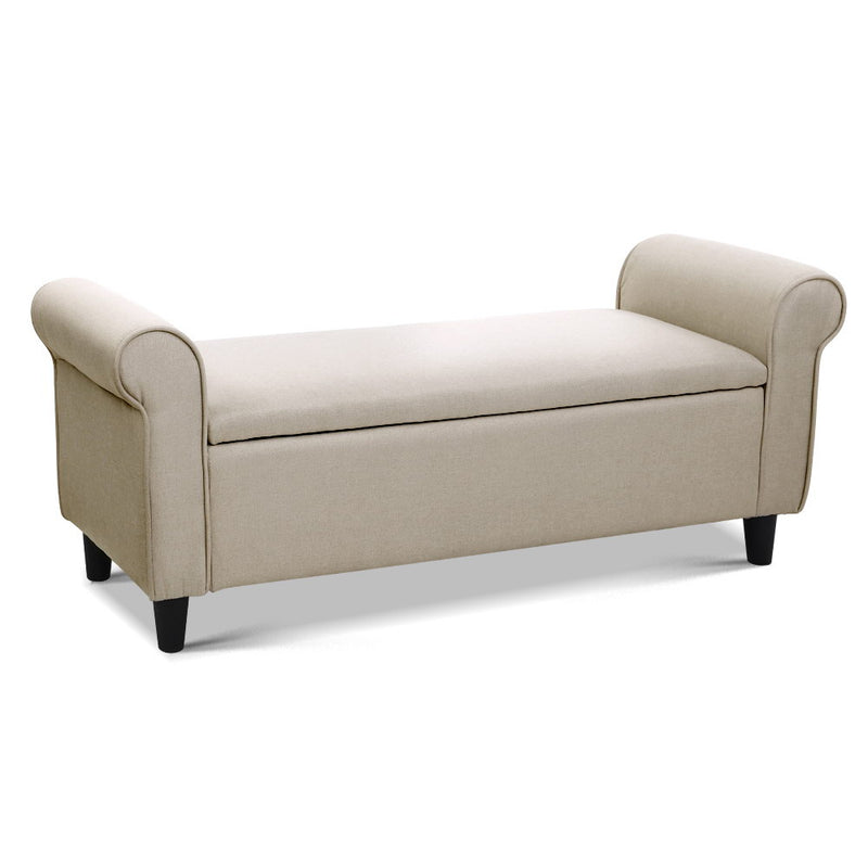 PALMER Storage Ottoman Blanket Box Linen Fabric Arm Foot Stool Couch Chest Large