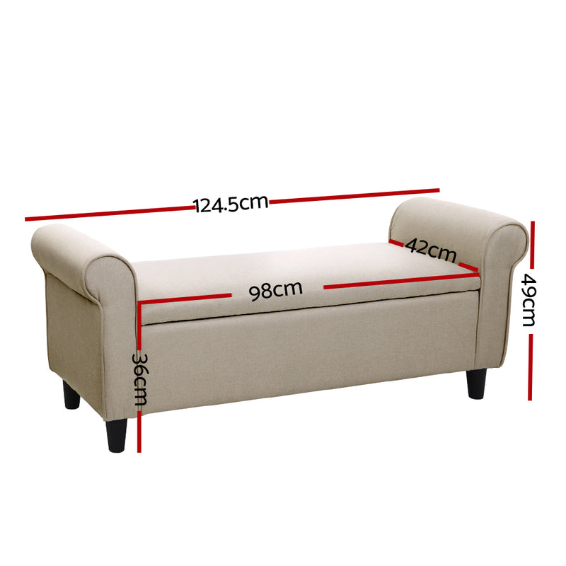 PALMER Storage Ottoman Blanket Box Linen Fabric Arm Foot Stool Couch Chest Large