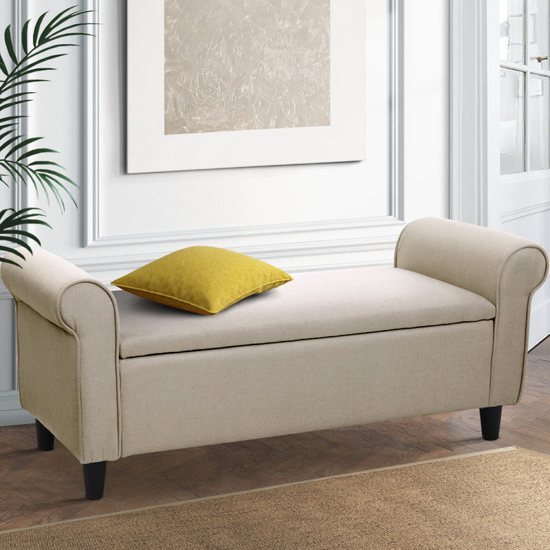 PALMER Storage Ottoman Blanket Box Linen Fabric Arm Foot Stool Couch Chest Large