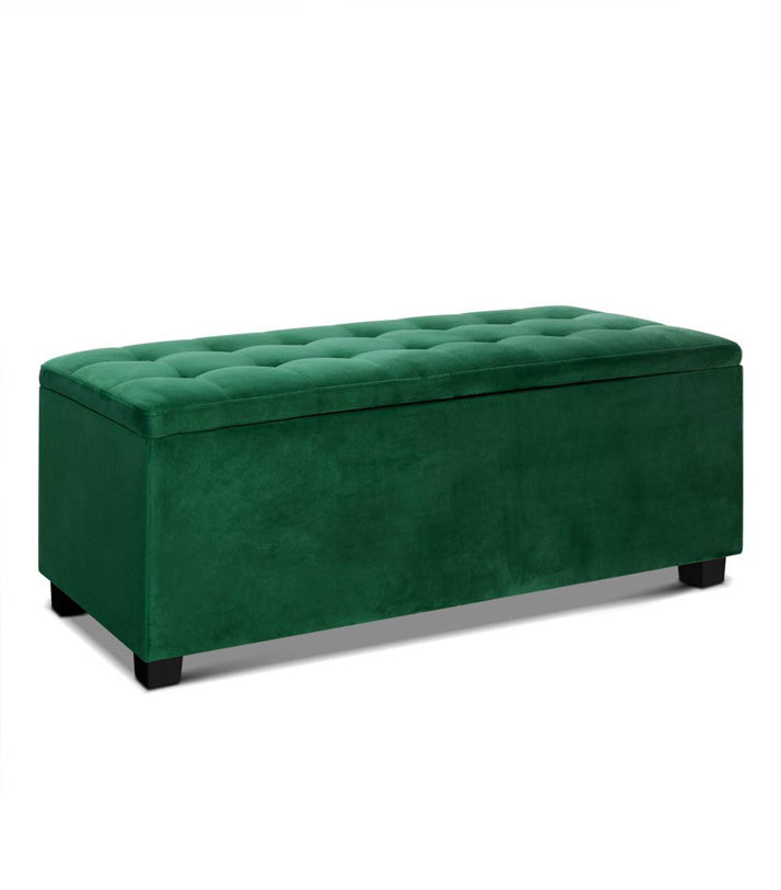 CARTER Storage Ottoman Blanket Box Velvet Foot Stool Rest Chest Couch Toy Green