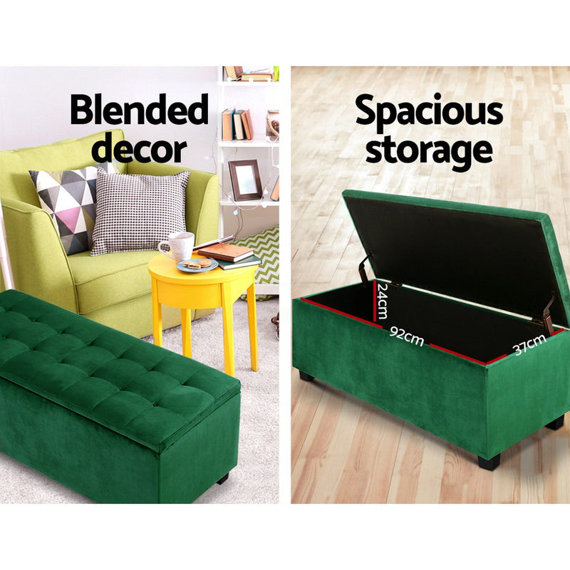 CARTER Storage Ottoman Blanket Box Velvet Foot Stool Rest Chest Couch Toy Green