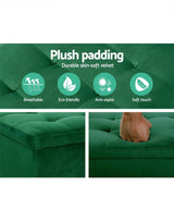CARTER Storage Ottoman Blanket Box Velvet Foot Stool Rest Chest Couch Toy Green