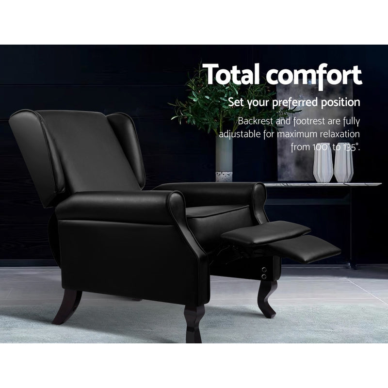 ALFRED Recliner Chair Luxury Lounge Armchair Single Sofa Couch PU Leather Black