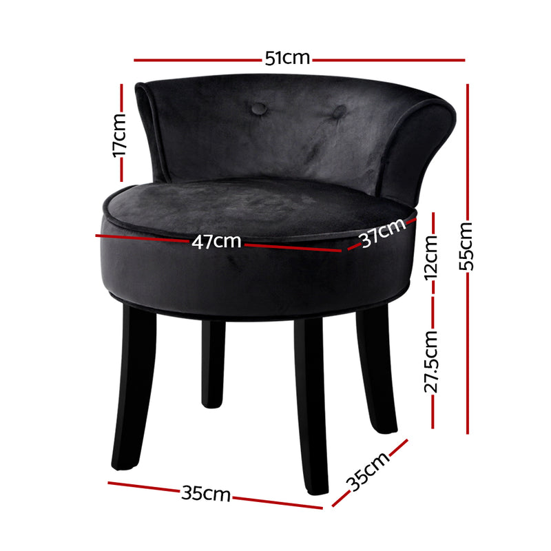 ABELLA Velvet Vanity Stool Backrest Stools Dressing Table Chair Makeup Bedroom Black