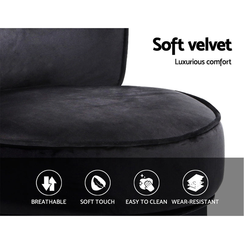 ABELLA Velvet Vanity Stool Backrest Stools Dressing Table Chair Makeup Bedroom Black