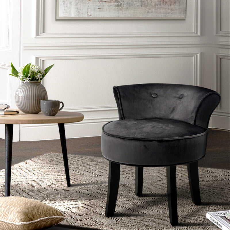 ABELLA Velvet Vanity Stool Backrest Stools Dressing Table Chair Makeup Bedroom Black