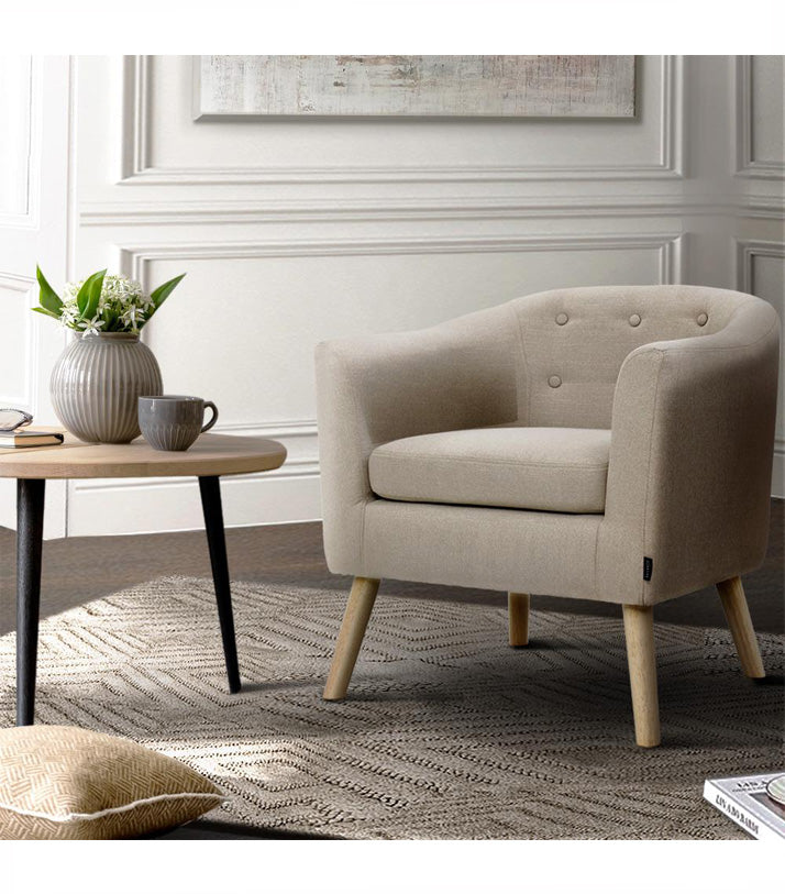 ADORA Armchair Tub Chair Single Accent Armchairs Sofa Lounge Fabric Beige